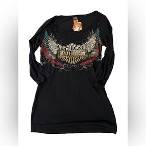Harley-Davidson Black Tee with Colorful Wing Design